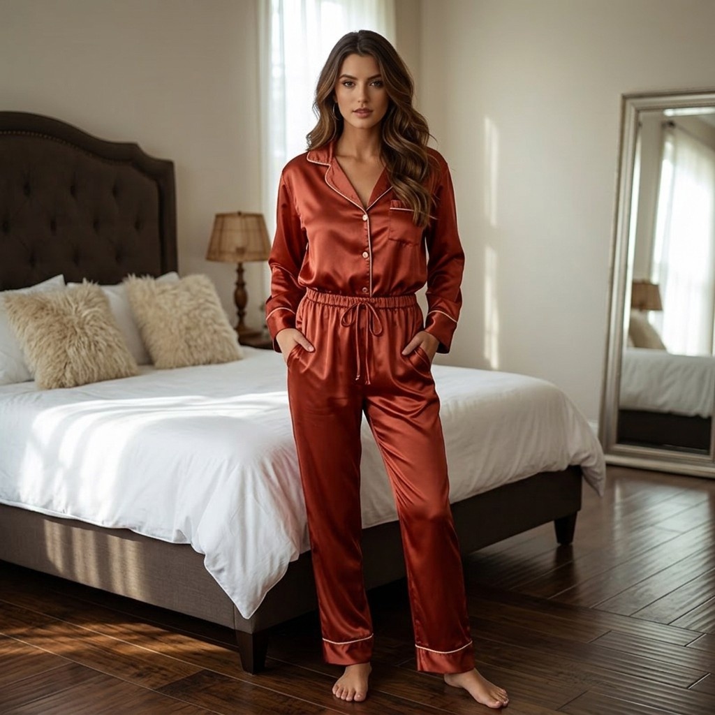 rust luxe satin pajama set rust luxe satin pajama set