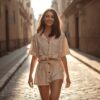 Cream Summer Co-ord Set cream cotton t shirt