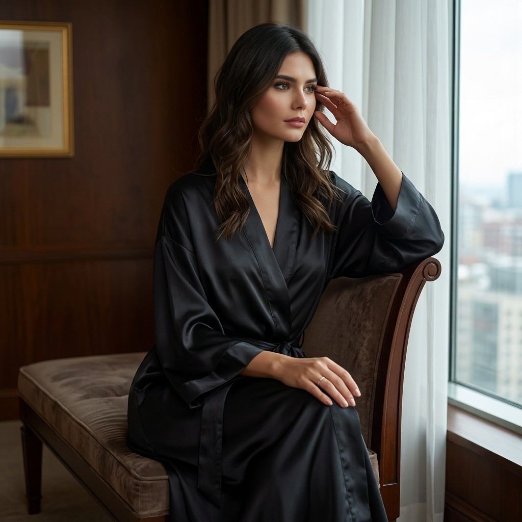 dark knight black satin robe