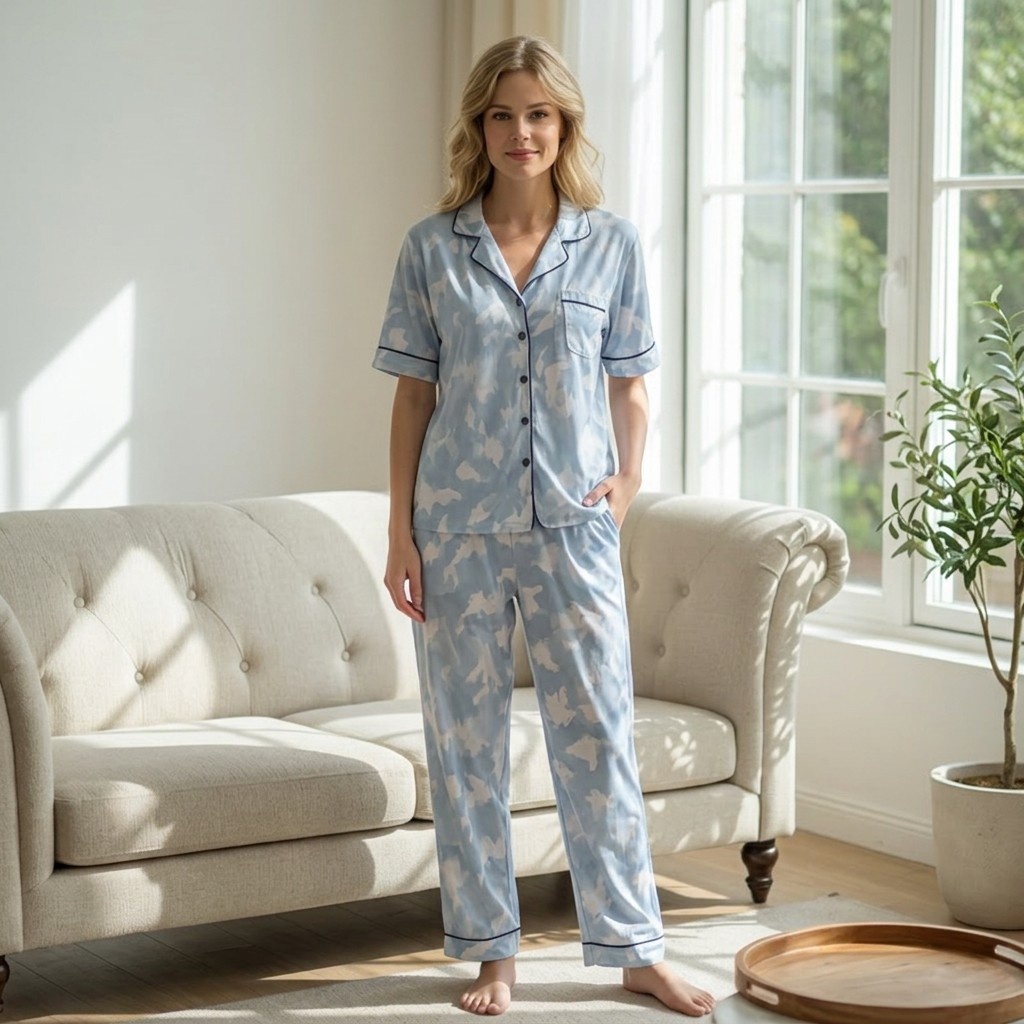 sky blue printed pajama set